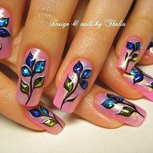 Girly pink with blue flowers