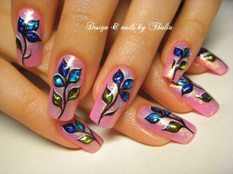 Girly pink with blue flowers